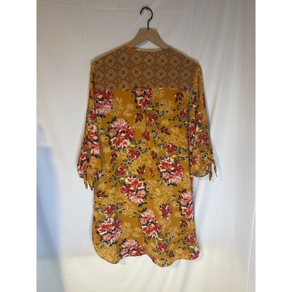 Fig & Flower Anthropologie Roll Tab Sleeve Floral Tunic Dress Pockets Size XL - Picture 2 of 3